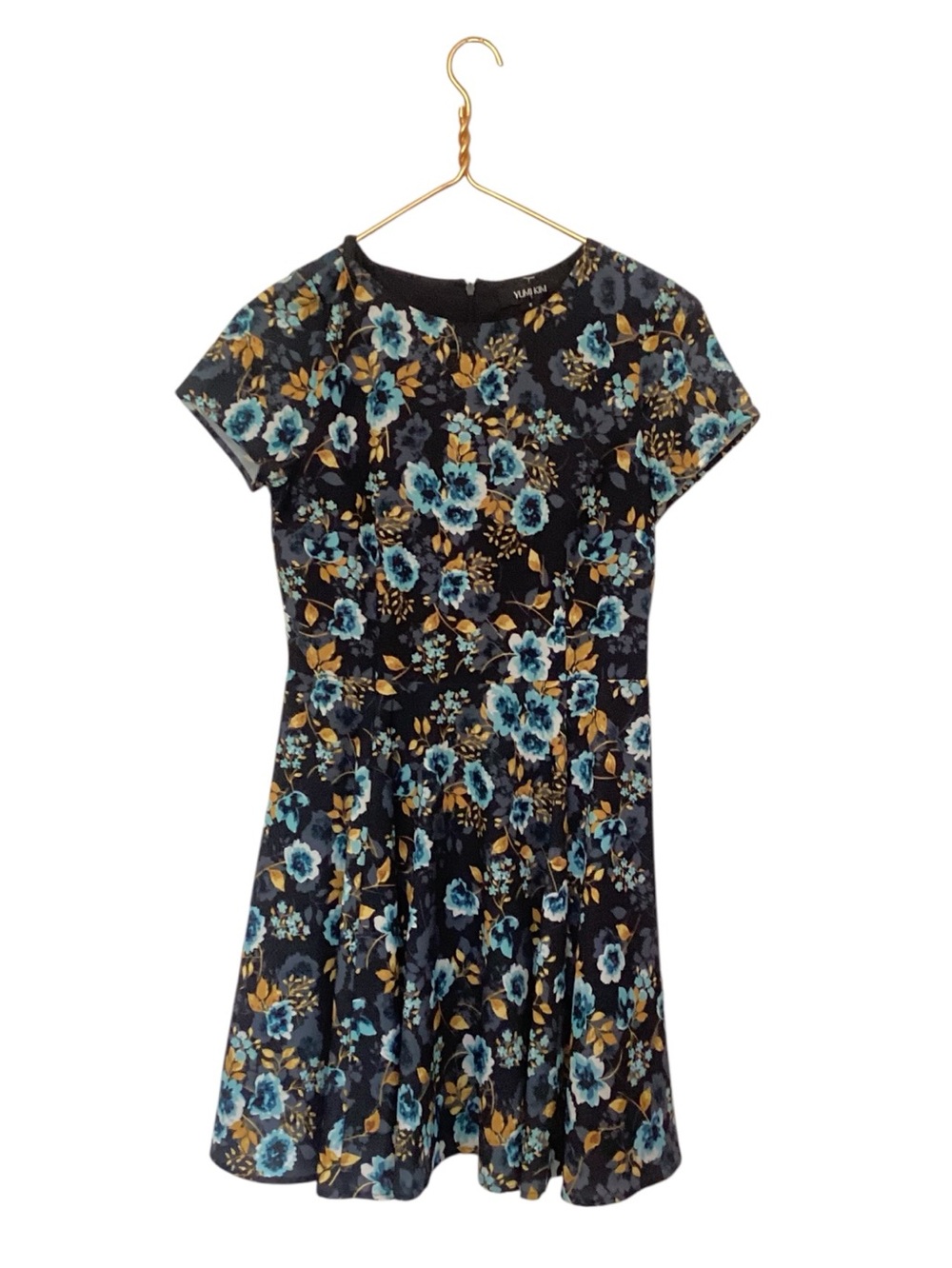 Yumi Kim Dress Black Yellow Floral Print Mini Designer Dress Size S
